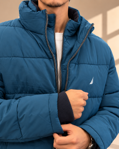 کاپشن مچ دار ساده ناتیکا آبی دیتیل 4