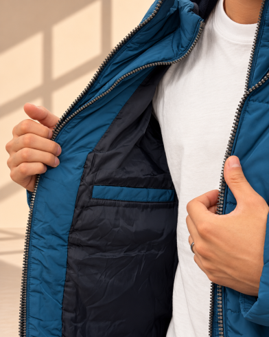 کاپشن مچ دار ساده ناتیکا آبی دیتیل 3